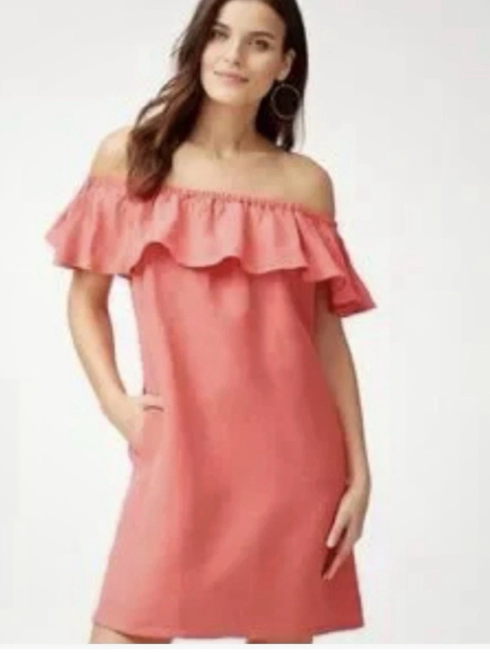 Tommy Bahama Coral Off-Shoulder Ruffle Shift Dress